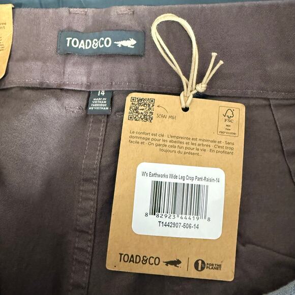 Toad & Co Womens Earthworks Wide Leg Crop Pant, Raisin, 14 - Picture 4 of 5